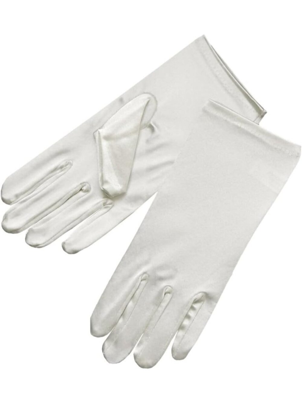 Women's Off-white Shiny Stretch Wrist Length 2bl Over Costume Satin Dress Gloves